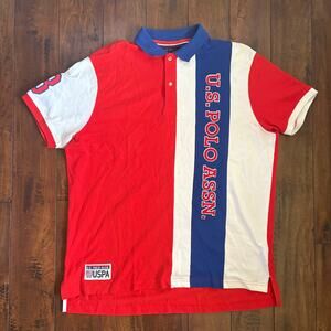 US Polo Association Polo Shirt Mens XL Red Colorblock 2000s Skater Chief Keef